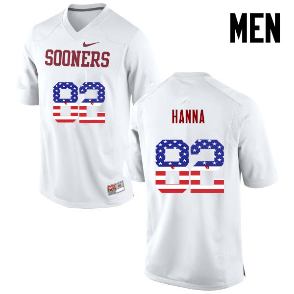 Men Oklahoma Sooners #82 James Hanna College Football USA Flag Fashion Jerseys-White